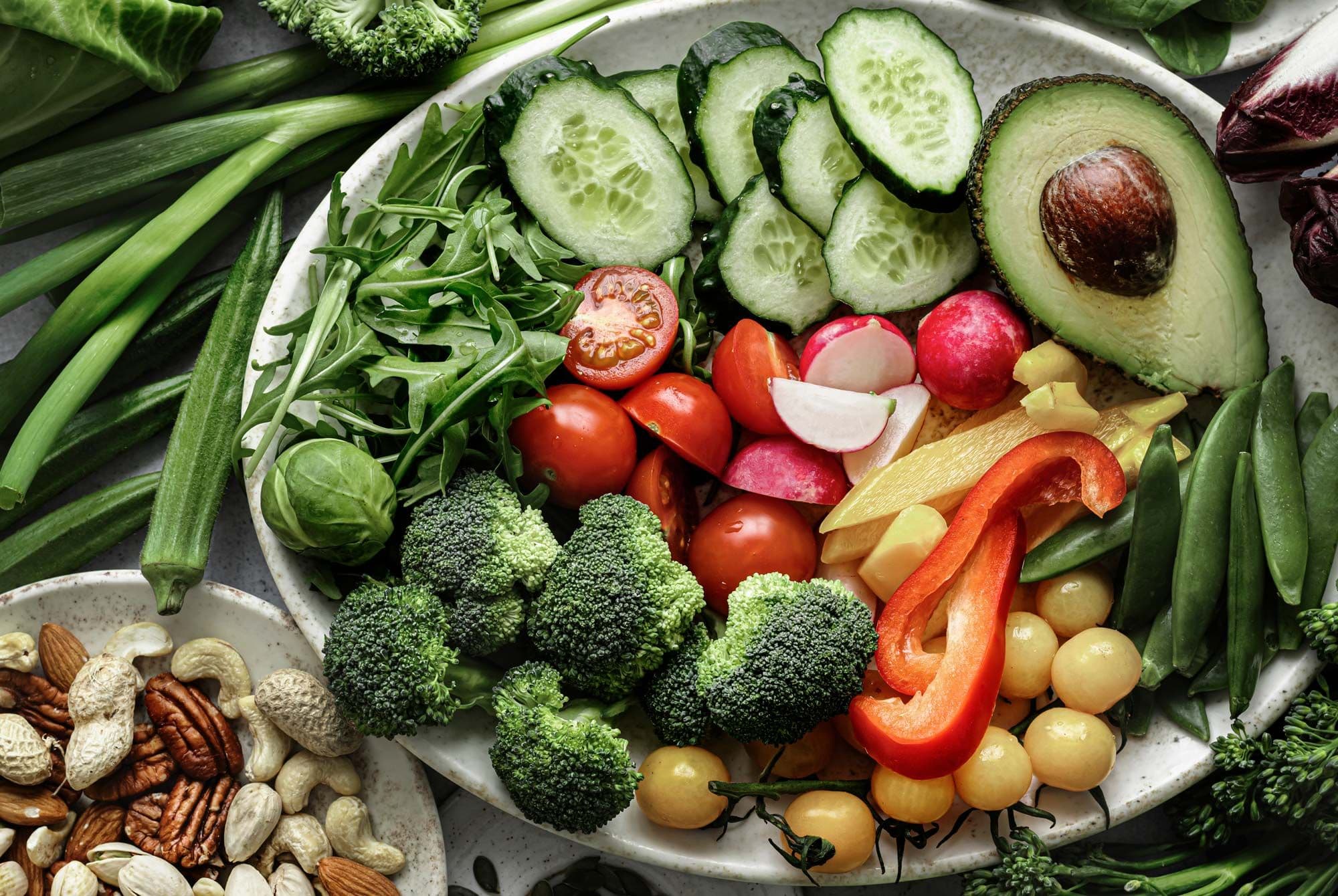 A vibrant, colourful wholefood spread